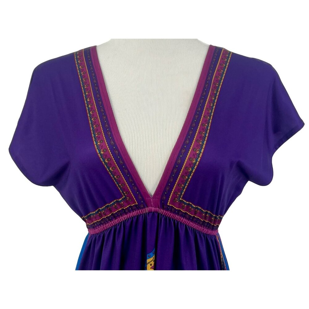 Flying Tomato Double V-Neck Purple & Gold Boho Printed Mini Dress - Picture 5 of 11